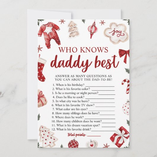 Weihnachten, der Daddy Best Baby Shower Game kennt Einladung (Vorderseite)