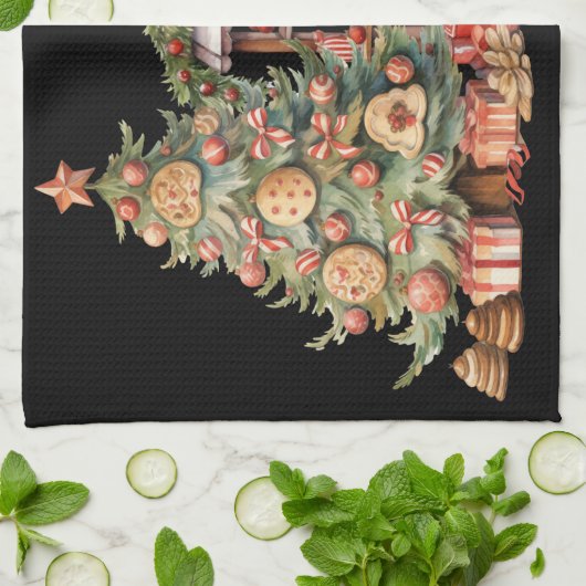 Weihnachten der Katze im Bäckereiladen Geschirrtuch (Gefaltet)