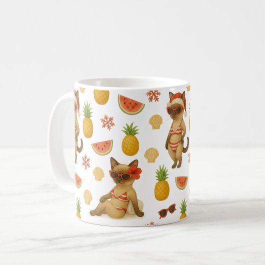 Weihnachten der Katze im Juli für Cat Lovers Beach Kaffeetasse (Vorderseite Links)