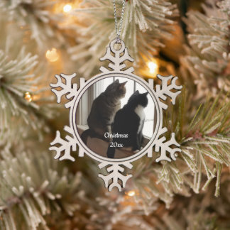 Weihnachten der Katze Schneeflocken Zinn-Ornament