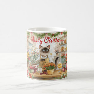 Weihnachten der Katze von Siamesen in Floristen th Kaffeetasse
