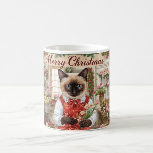 Weihnachten der Katze von Siamesen in Floristen th Kaffeetasse (Mittel)
