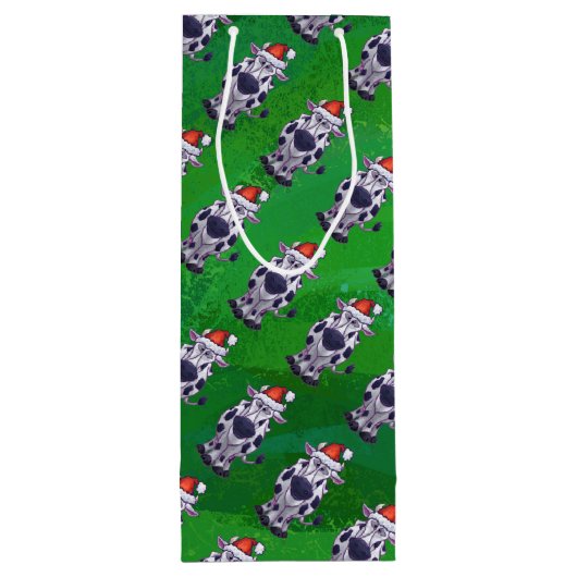 Weihnachten der Kuh auf Grün Geschenktüte Für Weinflaschen (Rückseite)