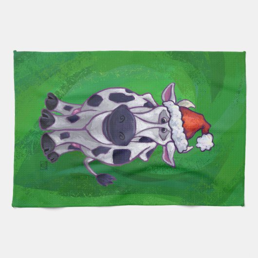 Weihnachten der Kuh auf Grün Geschirrtuch (Horizontal)
