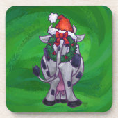 Weihnachten der Kuh auf Grün Getränkeuntersetzer (Vorderseite)