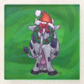 Weihnachten der Kuh auf Grün Glasuntersetzer (Vorderseite)