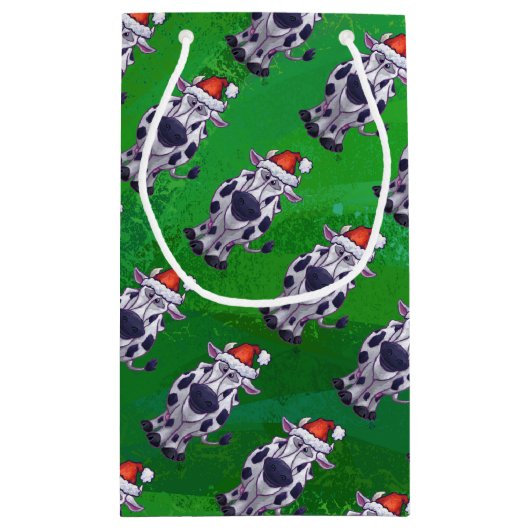 Weihnachten der Kuh auf Grün Kleine Geschenktüte (Rückseite)