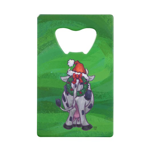 Weihnachten der Kuh auf Grün Kreditkarten Flaschenöffner (Rückseite)