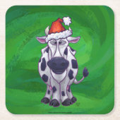 Weihnachten der Kuh auf Grün Rechteckiger Pappuntersetzer (Vorderseite)