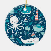 Weihnachten der Marine Blue and White Nautical Oce Keramik Ornament (Vorne)
