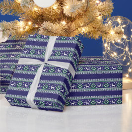 Weihnachten der Marine Green und White Fair Isle Geschenkpapier
