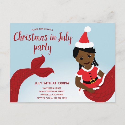 Weihnachten der Meerjungfrau im Juli Party Einladungspostkarte (Vorderseite)