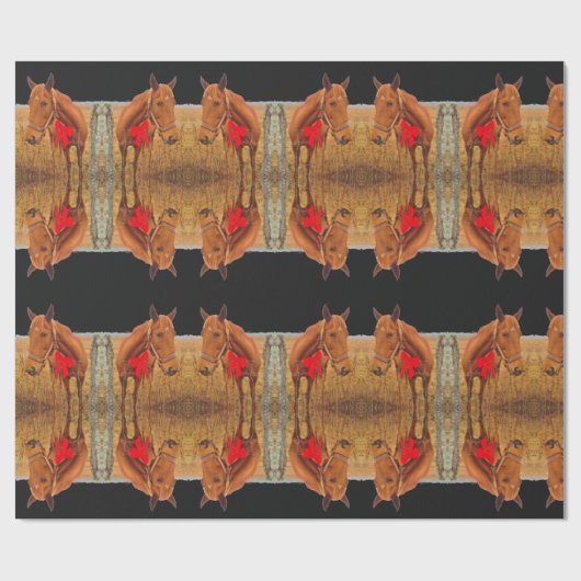 Weihnachten der Pferde, Braunes Pferd mit rotem Bu Geschenkpapier (Flach)