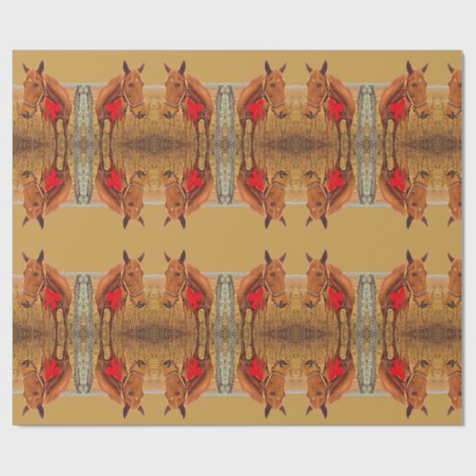 Weihnachten der Pferde, Braunes Pferd mit rotem Bu Geschenkpapier (Flach)