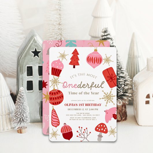 Weihnachten der schönsten Zeit Rosa 1. Geburtstag Einladung