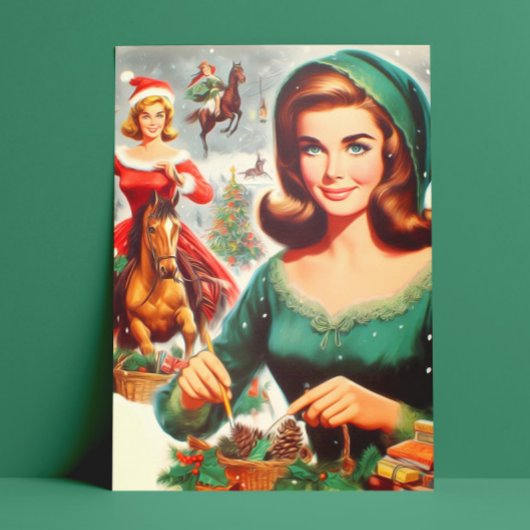 Weihnachten der Vintage Mädchen  Postkarte