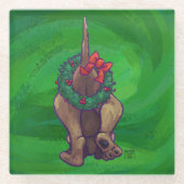 Weihnachten des Hundes auf Grün Glasuntersetzer (Vorderseite)