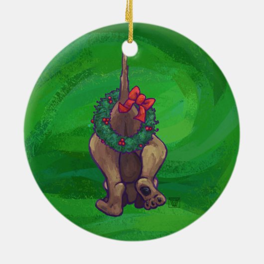 Weihnachten des Hundes auf Grün Keramikornament (Hinten)