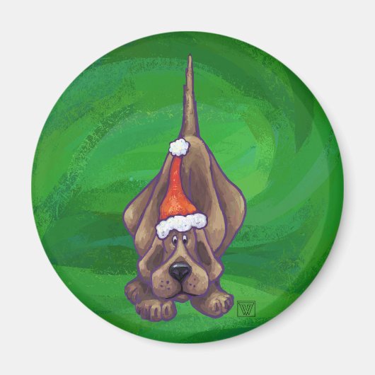 Weihnachten des Hundes auf Grün Magnet (Vorne)