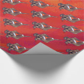 Weihnachten des Hundes auf Rot Geschenkpapier (Ecke)