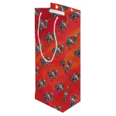 Weihnachten des Hundes auf Rot Geschenktüte Für Weinflaschen (Rückseite Schrägansicht)