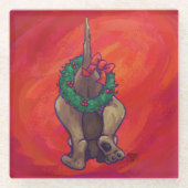 Weihnachten des Hundes auf Rot Glasuntersetzer (Vorderseite)