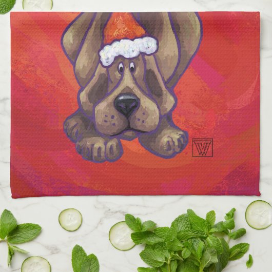 Weihnachten des Hundes auf Rot Handtuch (Gefaltet)