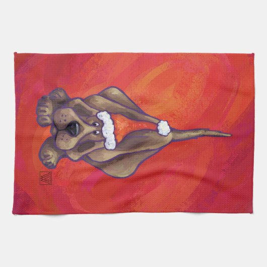 Weihnachten des Hundes auf Rot Handtuch (Horizontal)