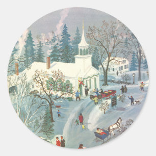 Weihnachten des Jahrgangs, Menschen gehen in die K Runder Aufkleber