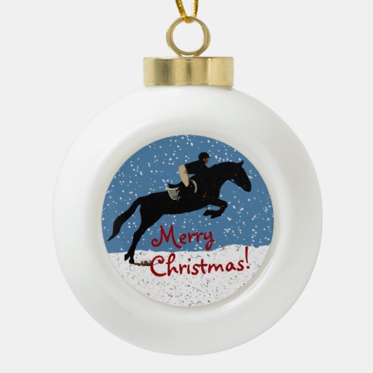 Weihnachten des Snowy Horse Jumpers Keramik Kugel-Ornament (Vorderseite)