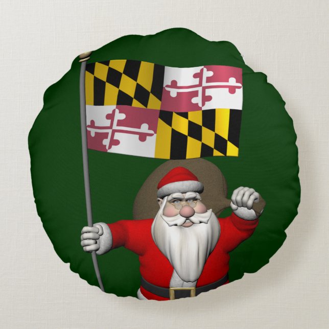 Weihnachten des Vaters mit der Flagge von Maryland Rundes Kissen (Rückseite)
