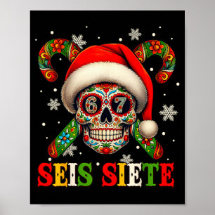 Weihnachten Dia De Los Muertos Zucker-Schädel Seis Poster