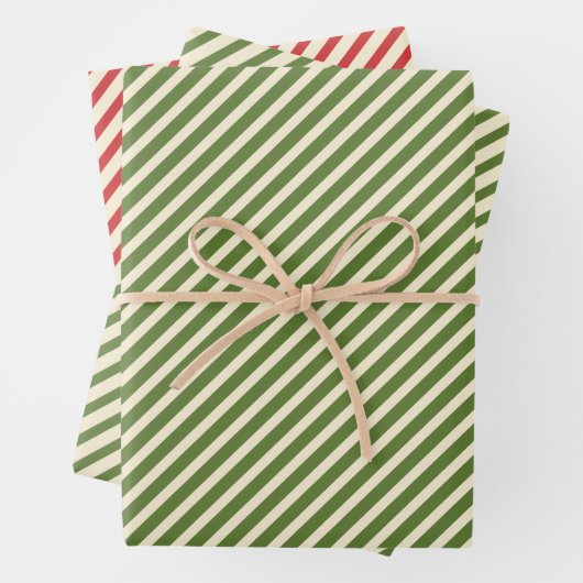 Weihnachten Diagonal Streifen Olivenweg Rot Geschenkpapier Set (Beispiel)