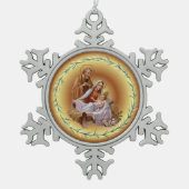 Weihnachten ~ Die heilige Familie ~ Geburt ~ * ~ Schneeflocken Zinn-Ornament (Vorderseite)