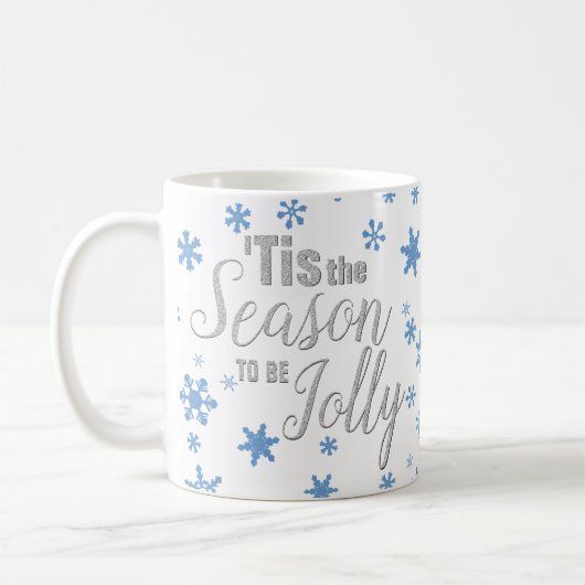 Weihnachten Die Jahreszeit Snowflake Blue Silver Kaffeetasse (Links)