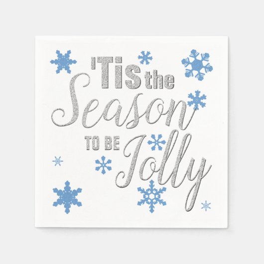 Weihnachten Die Jahreszeit Snowflake Blue Silver Serviette (Vorderseite)