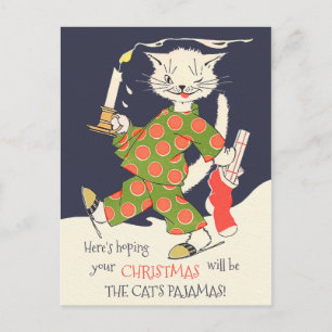 Weihnachten Die Katze trägt Pyjamas Lustige vintag Postkarte