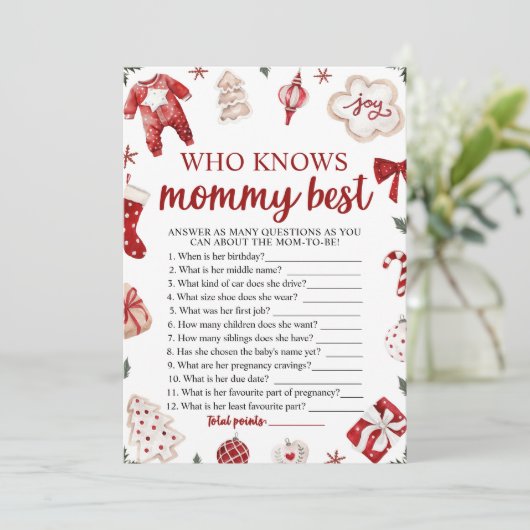 Weihnachten, die Mommy Best Baby Shower Game kenne Einladung (Stehend Vorderseite)