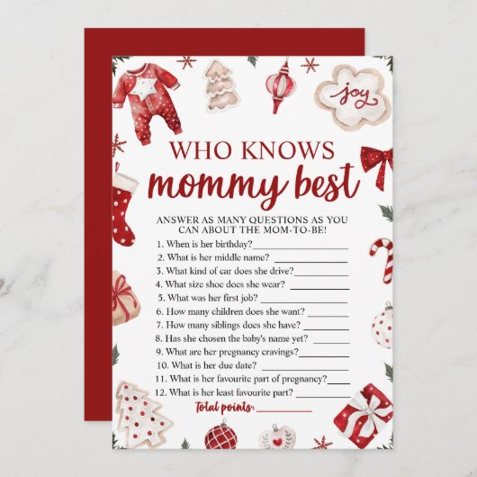 Weihnachten, die Mommy Best Baby Shower Game kenne Einladung (Vorne/Hinten)