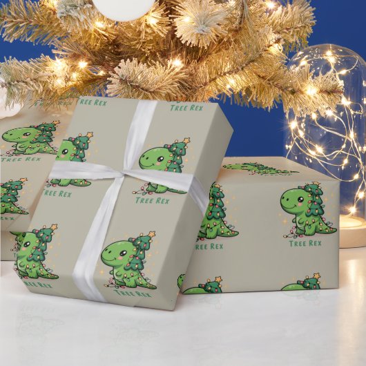 Weihnachten Dinosaur Party Funny Trex Geschenkpapier (Feiertage)