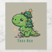 Weihnachten Dinosaur Party Funny Trex Weinetikett (Einzelnes Label)