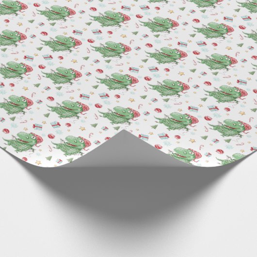 Weihnachten Dinosaur T-Rex Urlaub Geschenkpapier (Ecke)