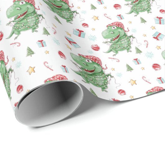 Weihnachten Dinosaur T-Rex Urlaub Geschenkpapier (Rolleneckpunkt)