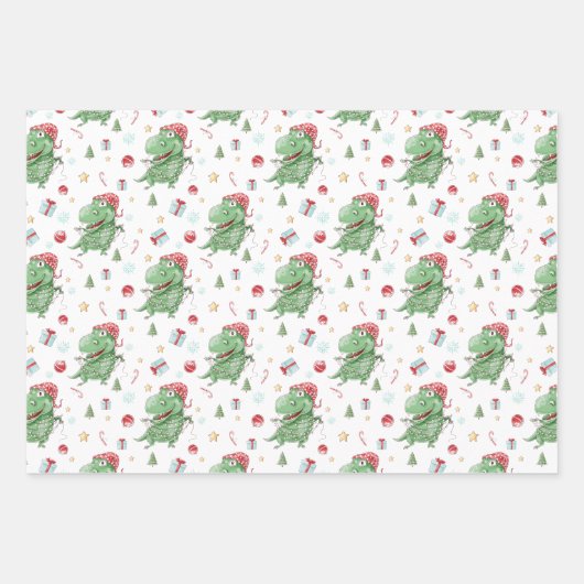 Weihnachten Dinosaur T-Rex Urlaub Geschenkpapier Set (Vorderseite)