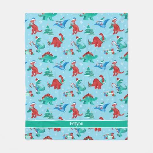 Weihnachten Dinosaurier Kinder Spaß Urlaub Persona Fleecedecke (Vorderseite)