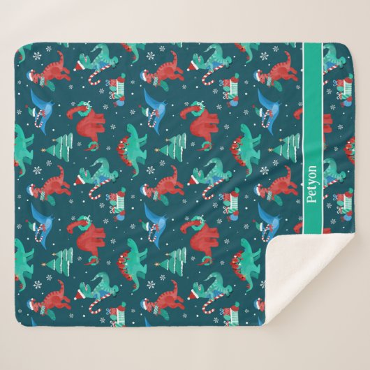 Weihnachten Dinosaurier Kinder Spaß Urlaub Persona Sherpadecke (Vorderseite (Horizontal))