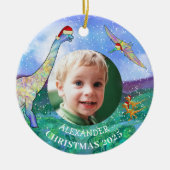Weihnachten Dinosaurier Personalisiertes Foto 2022 Keramik Ornament (Vorne)