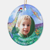 Weihnachten Dinosaurier Personalisiertes Foto 2022 Keramik Ornament (Links)