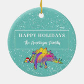 Weihnachten Dinosaurier Personalisiertes Foto 2022 Keramik Ornament (Hinten)