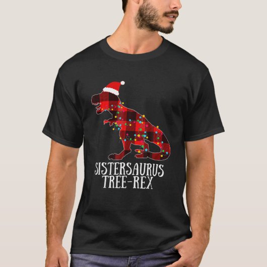 Weihnachten Dinosaurier Santa Kariert Lights Siste T-Shirt (Vorderseite)